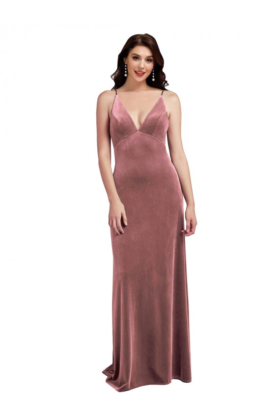 Sleeveless Cinnamon Rose V-Neck Low Back Stretch Velvet A-Line Formal Evening Gown / Prom Dress / Bridesmaid Dress Brisbane