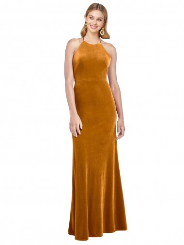 Sleeveless Halter Neck Criss Cross Open Back Stretch Velvet A-Line Formal Evening Gown / Prom Dress / Bridesmaid Dress Brisbane
