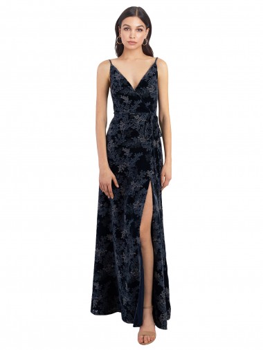 Sleeveless V-Neck V-Back Floral Velvet & Stretch Velvet A-Line Bridesmaid Dress Brisbane