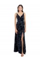 Sleeveless V-Neck V-Back Floral Velvet & Stretch Velvet A-Line Bridesmaid Dress Brisbane