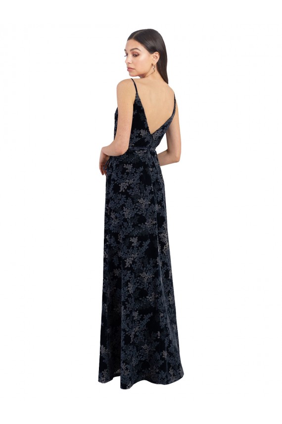 Sleeveless V-Neck V-Back Floral Velvet & Stretch Velvet A-Line Bridesmaid Dress Brisbane