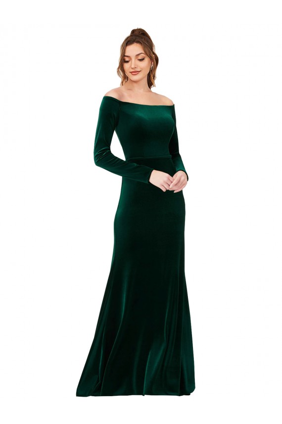 Long Sleeves Off the Shoulder Stretch Velvet Sheath Formal Evening Gown / Prom Dress / Bridesmaid Dress Brisbane
