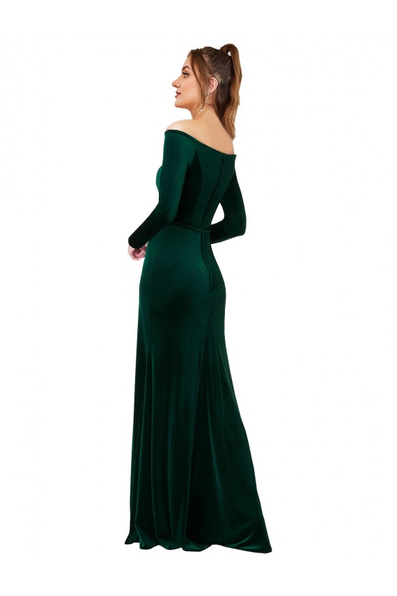 Long Sleeves Off the Shoulder Stretch Velvet Sheath Formal Evening Gown / Prom Dress / Bridesmaid Dress Brisbane