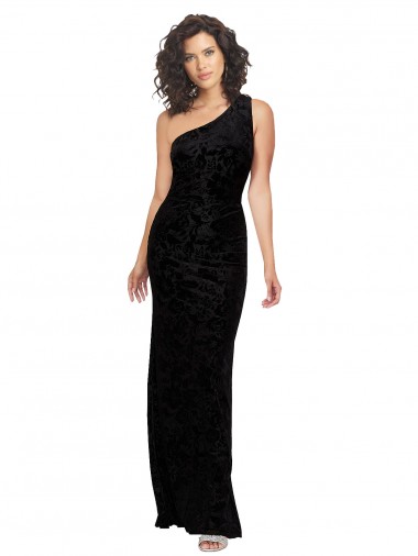 Sleeveless One Shoulder Floral Velvet & Stretch Velvet Sheath Bridesmaid Dresses Brisbane