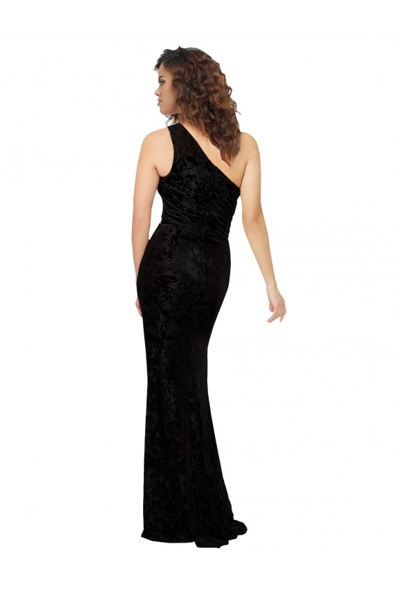 Sleeveless One Shoulder Floral Velvet & Stretch Velvet Sheath Bridesmaid Dresses Brisbane