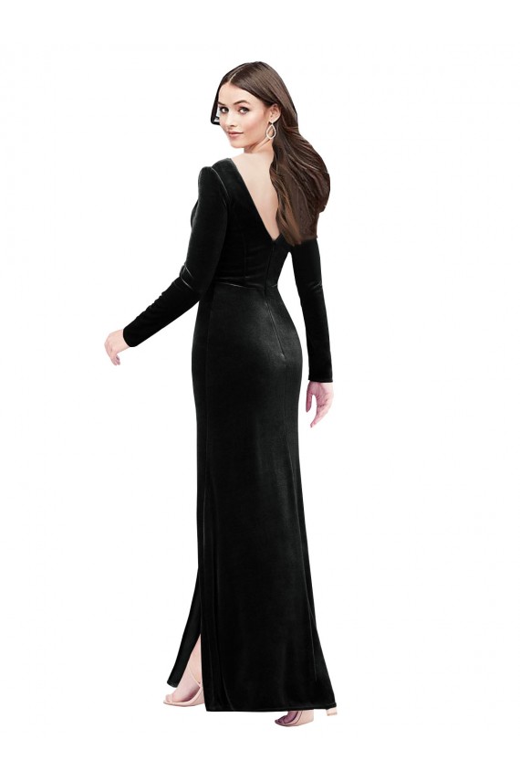 Long Sleeves V-Neck V-Back Stretch Velvet Column Formal Evening Gown / Prom Dress / Bridesmaid Dress Brisbane