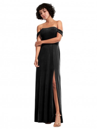 Sleeveless Black Off the Shoulder Stretch Velvet A-Line Formal Evening Gown / Prom Dress / Bridesmaid Dress Brisbane