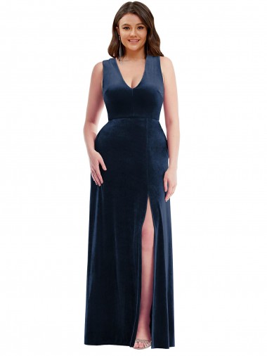 Sleeveless V-Neck Stretch Velvet Sheath Formal Plus Size Evening Gown / Prom Dress / Bridesmaid Dress Brisbane