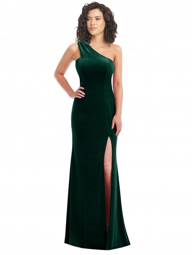 Sleeveless One Shoulder Stretch Velvet Trumpet Black Tie Prom Dress / Bridesmaid Dress Brisbane