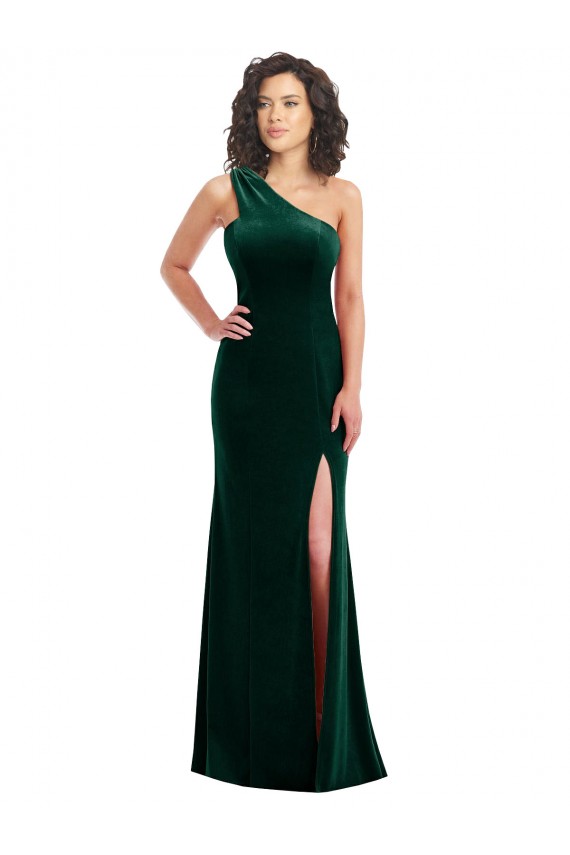 Sleeveless One Shoulder Stretch Velvet Trumpet Black Tie Prom Dress / Bridesmaid Dress Brisbane