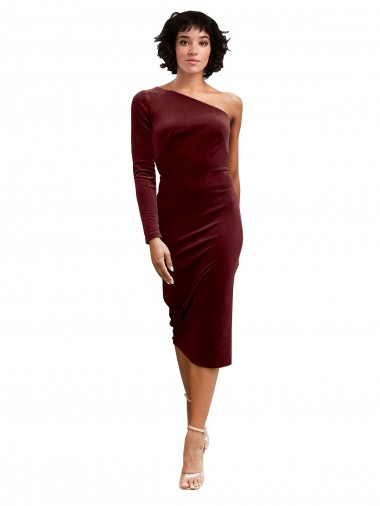 Long Sleeves One Shoulder Stretch Velvet A-Line Black Tie Prom Dress / Bridesmaid Dress Brisbane