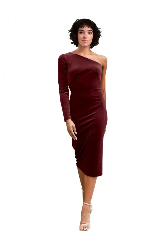 Long Sleeves One Shoulder Stretch Velvet A-Line Black Tie Prom Dress / Bridesmaid Dress Brisbane