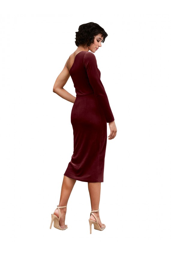 Long Sleeves One Shoulder Stretch Velvet A-Line Black Tie Prom Dress / Bridesmaid Dress Brisbane