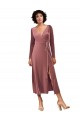 Long Sleeves V-Neck Stretch Velvet A-Line Black Tie Prom Dress / Bridesmaid Dress Brisbane