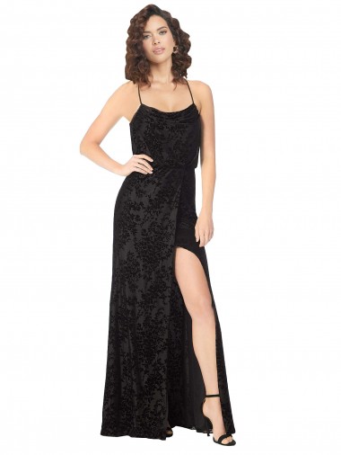 Sleeveless Spaghetti Straps Criss Cross Back Floral Velvet & Stretch Velvet A-Line Bridesmaid Dress Brisbane