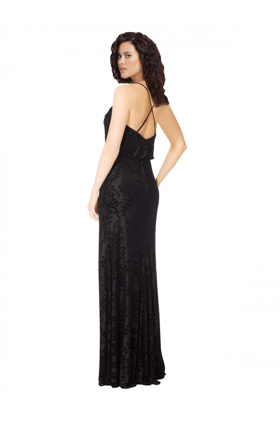 Sleeveless Spaghetti Straps Criss Cross Back Floral Velvet & Stretch Velvet A-Line Bridesmaid Dress Brisbane