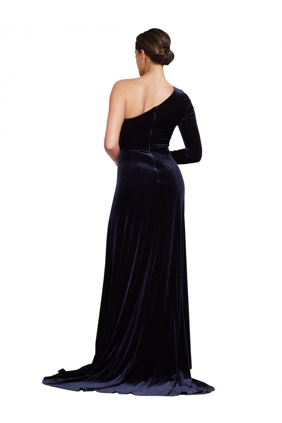 Long Sleeves One Shoulder Stretch Velvet A-Line Formal Evening Gown / Prom Dress / Bridesmaid Dress Brisbane
