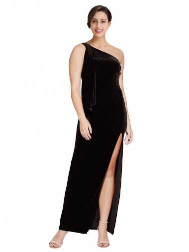 Sleeveless One Shoulder Stretch Velvet Sheath Formal Evening Gown / Prom Dress / Bridesmaid Dress Brisbane