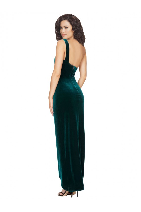 Sleeveless One Shoulder Low Back Stretch Velvet Sheath High Low Evening Gown / Prom Dress / Bridesmaid Dress Brisbane