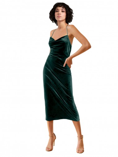 Sleeveless Spaghetti Straps Criss Cross Open Back Stretch Velvet Sheath Formal Dress / Bridesmaid Dress Brisbane