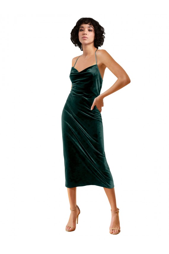 Sleeveless Spaghetti Straps Criss Cross Open Back Stretch Velvet Sheath Formal Dress / Bridesmaid Dress Brisbane