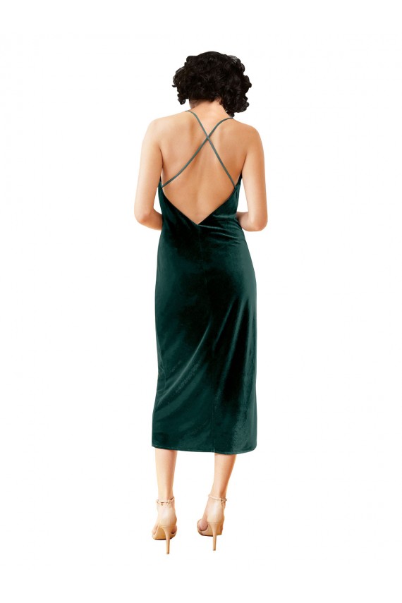 Sleeveless Spaghetti Straps Criss Cross Open Back Stretch Velvet Sheath Formal Dress / Bridesmaid Dress Brisbane