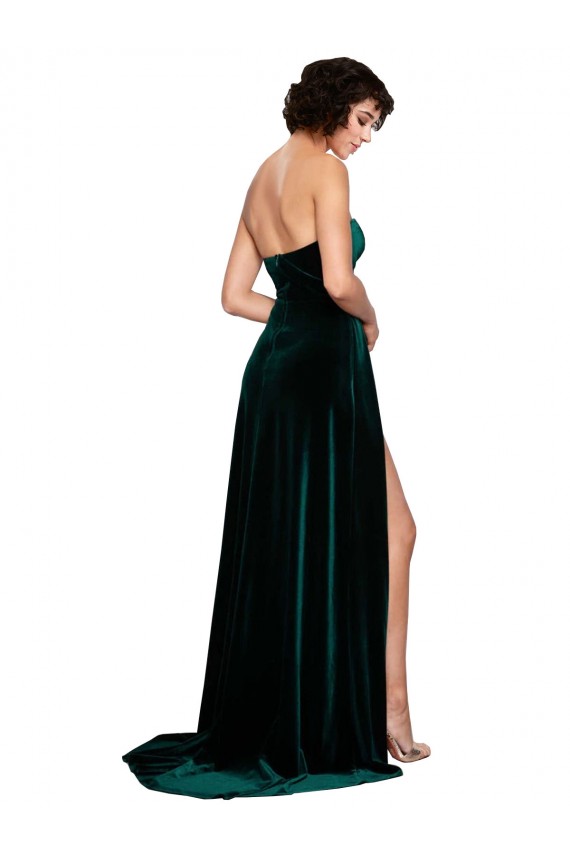 Sleeveless Dark Green Sweetheart Low Back Stretch Velvet A-Line Semi Formal Evening Dress / Prom Dress / Bridesmaid Dress Brisbane