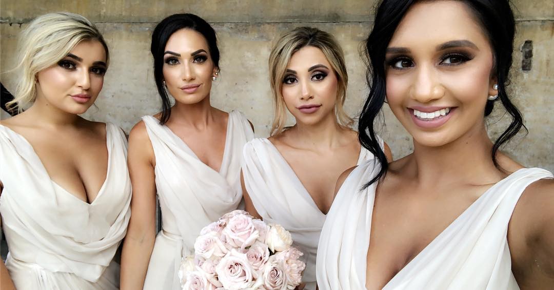Full Length Luxe Chiffon Long Champagne bridesmaid dresses Brisbane with Sexy High Slit and Front Ruffles